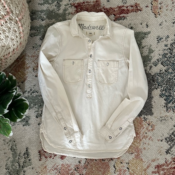 Madewell Denim Shirt Women’s Size XS Long Sleeve Popover Shirt Off-White Western - Picture 3 of 16